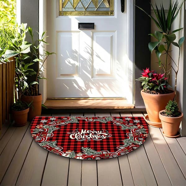 Rød og sort ternet jule-halvcirkelformet gulvmåtte[HK] 40x60cm