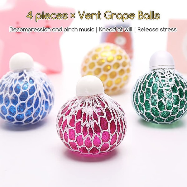 Klemmebold med net, pakke med 4 bløde mesh-bolde, klemmebold i net, glitter, stressbold fidget-legetøj, anti-stress-legetøj -gt[HK]
