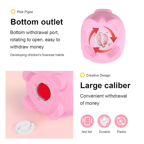 Stor Spargris, Uknuselig Plast Pengeboks, Myntboks for Jenter og Gutter, Praktiske Gaver til Bursdag (Rosa)[HkkK] pink