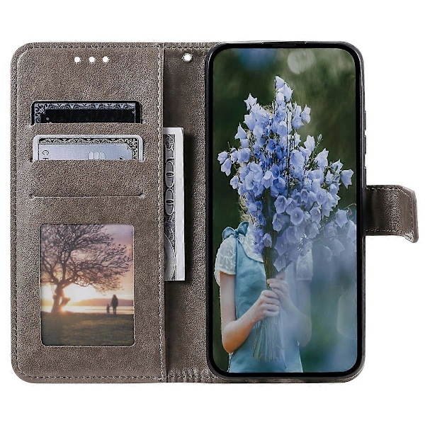 Til Samsung Galaxy A35 5G Wallet Case Mandala Mønster Blomst PU Læder Telefon Cover[HK] Grey