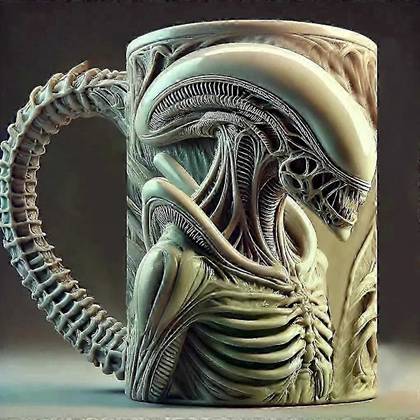 Ny Xenomorph Krus Formet Krus Termisk Overføring Flat 3D Effekt Kaffekopp 500ml[HK]
