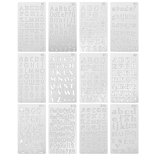 HK 12 stk alfabet sjablonger gjenbrukbare bokstav maling sjablonger plast DIY tegning sprøyting skala templ (haoyi)