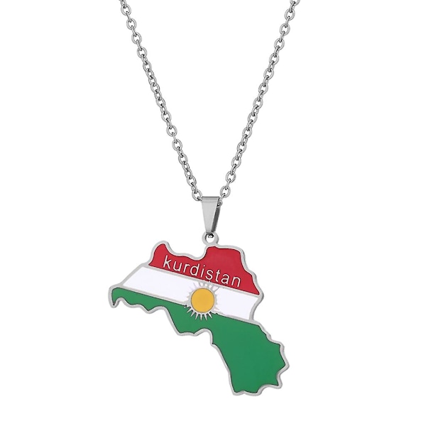 Herre Guld Sølv Kurdistan Flag Kort Vedhæng Halskæde Rustfrit Stål Smykker Silver