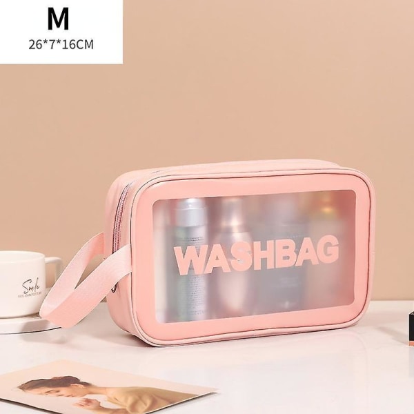 Pu-naiset matkasäilytyslaukku Kosmetiikkalaukku Meikkilaukku Organizer Vedenpitävä pesulaukku Läpinäkyvät kosmetiikkakotelot[HK] Pink-single-M