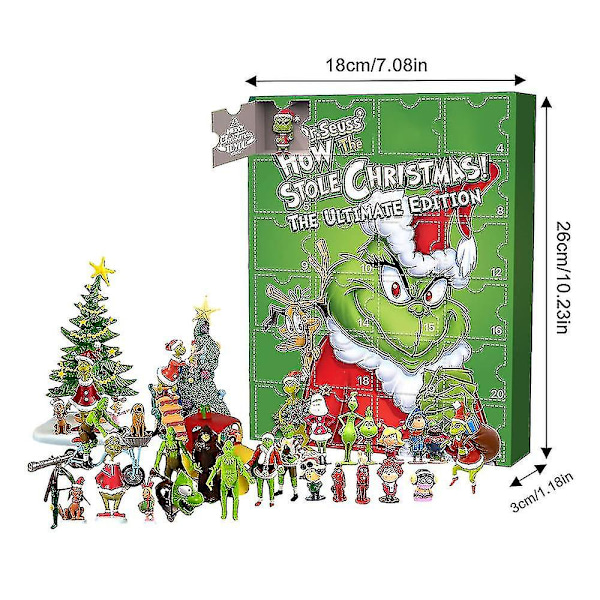Grinchen 2024 Julkalender med Figurer, Statyer och Leksaker - 24 Dagar Julklappskalender för Barn [HK]