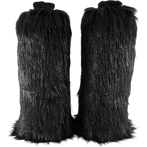 Faux Fur Benvarmer, Varme Fuzzy Benvarmer Støvle Kantbetræk til Festkostumer Premium[HK] Black