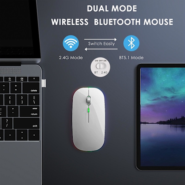 Mouse Jiggler Anti-Hibernate Auto-Move Cursor Virtuell Trådløs Bluetooth-mus Hindre Datamaskin Loc[HK] Silver
