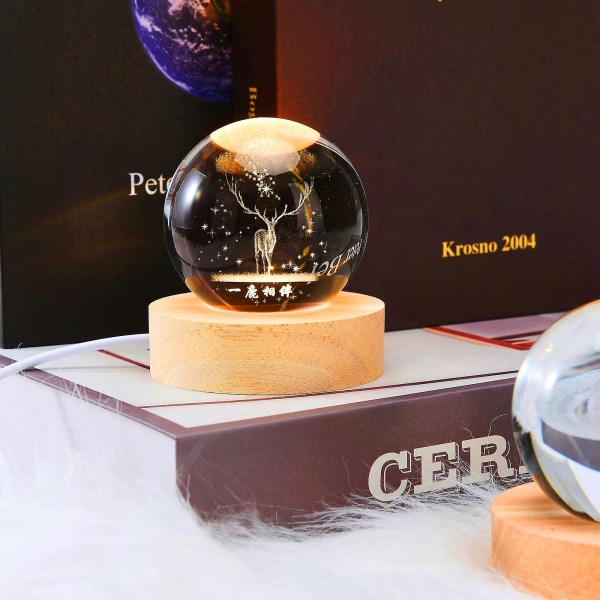 LED Krystal Bordlampe USB 3D Måne Galaxy Globe Natlampe Børn Julepynt Gave[hk] deer