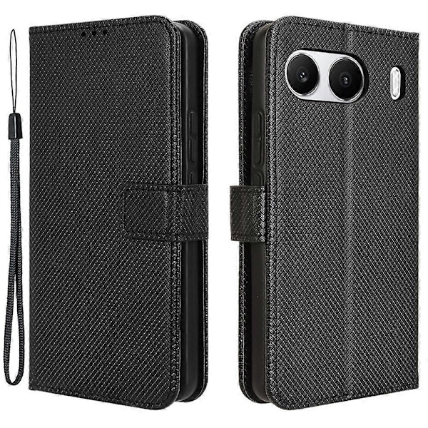 För OnePlus Nord 4 5G Telefonställ Fodral Diamanttextur PU Läder Plånboksfodral [HK] Black