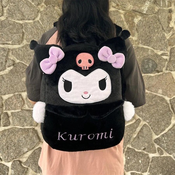 Ny Sanrio Cartoon Söt Plysch Ryggsäck Cinnamoroll Kuromi Flicka Hjärta Stor Kapacitet My Melody Axelväska Barn Julgåva[HK] about 37x10x31cm Kuromi A