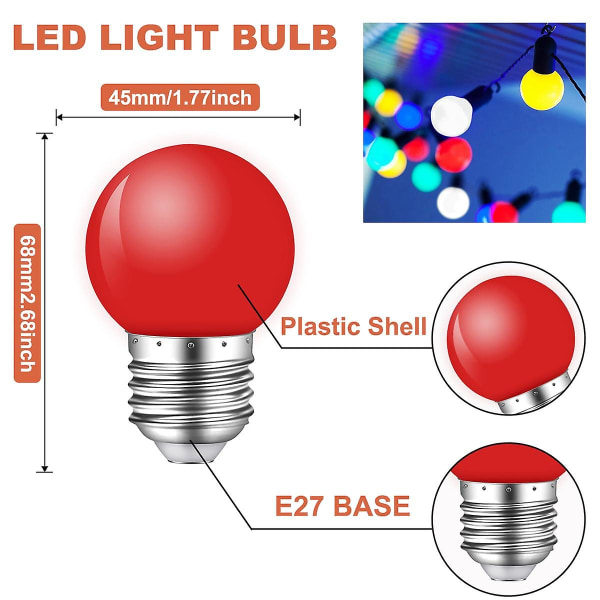 HK 10-pack färgade LED-lampor, 1W E27 G45-lampor, LED-färgade miniklotlampor, blandade färger för utomhus inomhussträng, jul, fest