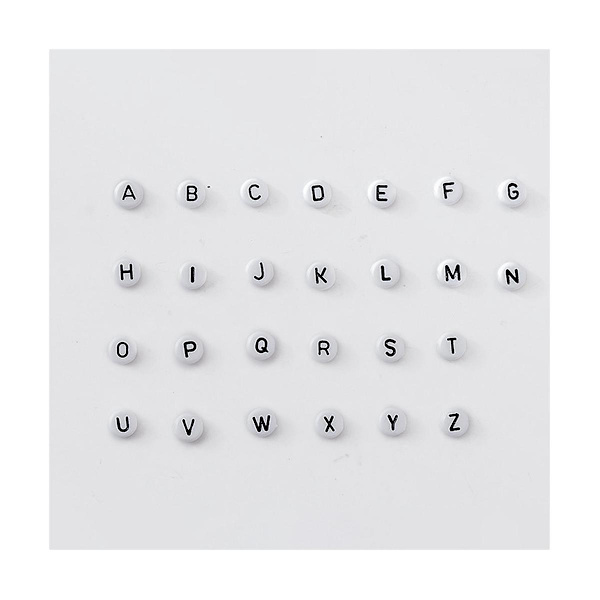 1200 stk A-Z Hvide Flade Runde Sorte Bogstaver Engelske Alfabet Akrylperler Sæt Diy Smykker Armbånd([HK])