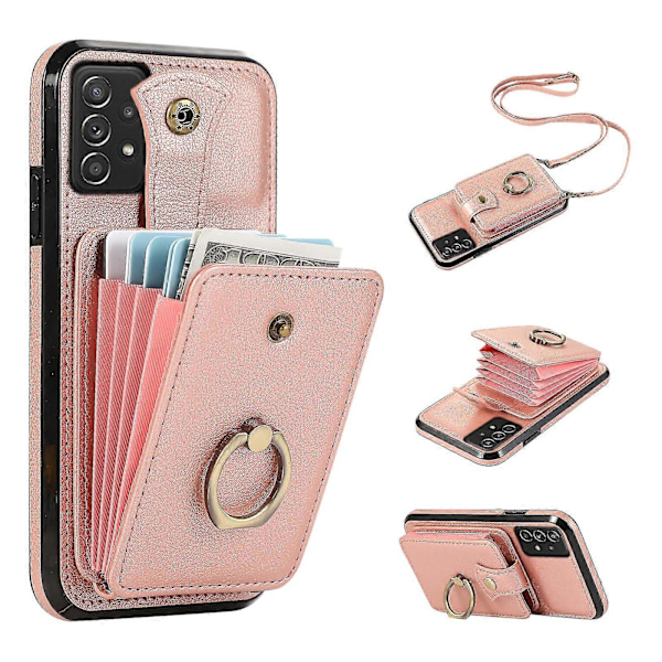 För Samsung Galaxy A52 4g / A52s 5g / A52 5g Fodral Korthållare PU Läder Telefonskal med Ställ [HK] Rose Gold