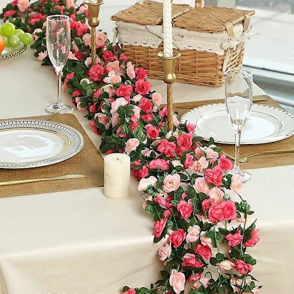 2,5 m Kunstig Pæon Blomsterguirlande 45 Blomster Blomsterranke Bryllup Hjem Loft Vægdekoration [HK] Multicolor Pink