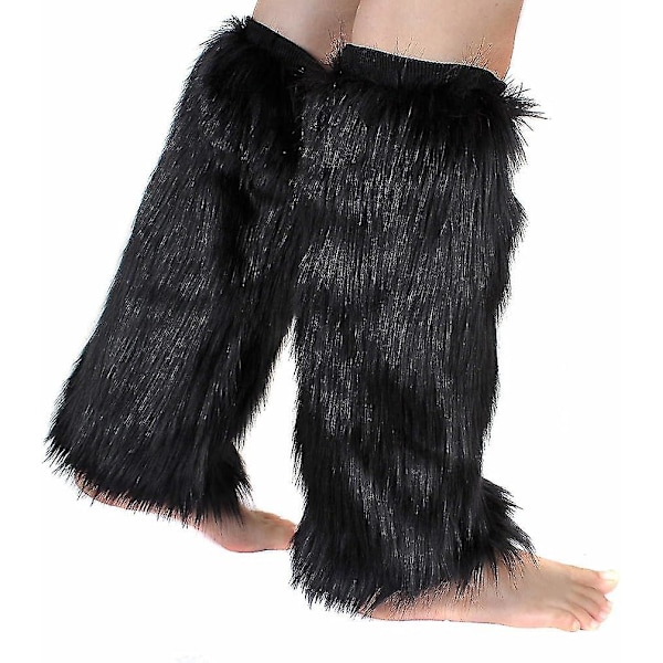 Faux Fur Benvarmer, Varme Fuzzy Benvarmer Støvle Kantbetræk til Festkostumer Premium[HK] Black