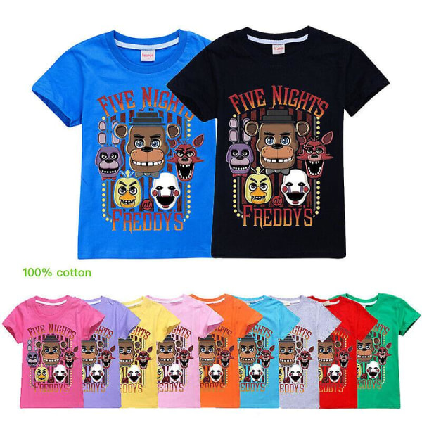 Drenge Piger Kortærmet T-shirt Five Nights At Freddy's Børn Bomuld T-shirt Toppe[HK] Black 6-7Years