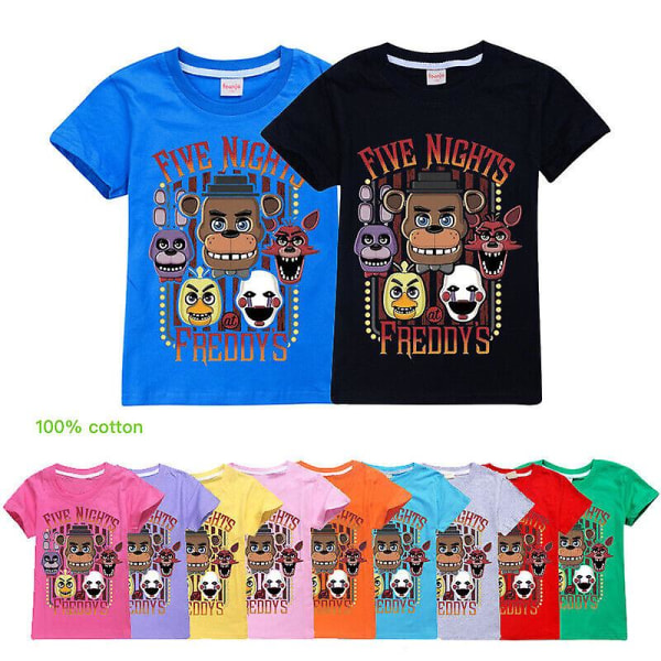 Gutter Jenter kortermet t-skjorte Five Nights At Freddy's Kids T-skjorte topper i bomull[HK] Blue 1-2Years