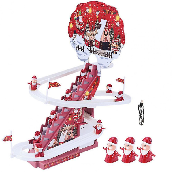 1 sett elektrisk baneleke med lett musikkrulletrapp Flerlags julenissen klatrer automatisk i trapper for innendørs[HK]