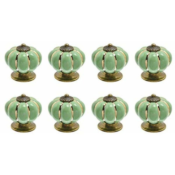 8 x keramiska lådknoppar Pumpaformad skåpknopp för kökslådor och skåp (grön)[HK]