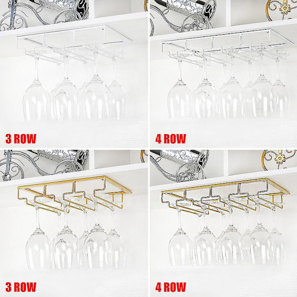 Vinglassholder under skapet, vinglassholder, vinglassoppheng, trådstativ for glass [HK] 4 Row
