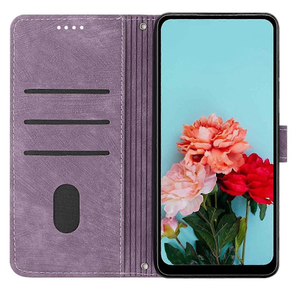 Fodral för Samsung Galaxy M35 5G Präglade Linjer Läder Telefonskal Bokstil Vikbart Ställ [HK] Style B Multicolor