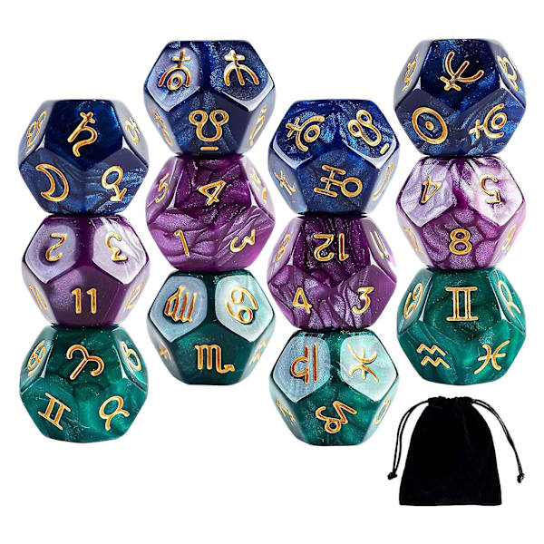 4 sarjaa noppaa 12-sivuinen D12 Astrologiset nopat Tähdistömerkki nopat Astro-ennustamiseen Pelaamiseen [HK] As Shown