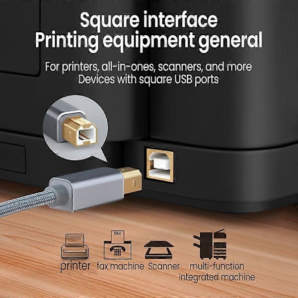 USB C til USB B 2.0 Printerkabel Flettet Printer Scanner til Epson HP Canon Brother MacBook Pro Samsung MIDI Controller Kabel[HK] 1.5m