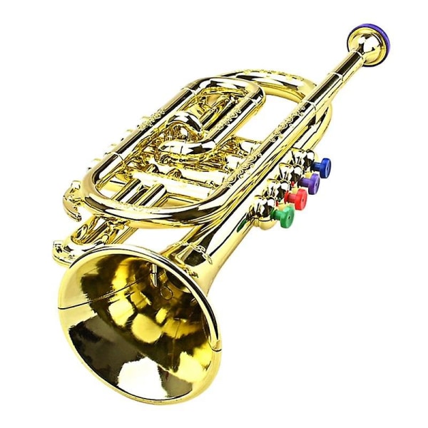 Trompet Børn Pædagogisk legetøj Blæseinstrumenter Abs Guld trompet med 4 farvede til børn([HK])