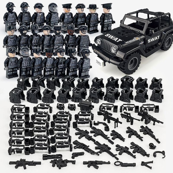 Militære byggeklodser Series Sort Special politi og små partikler monteret minifigur legetøjssæt[HK]