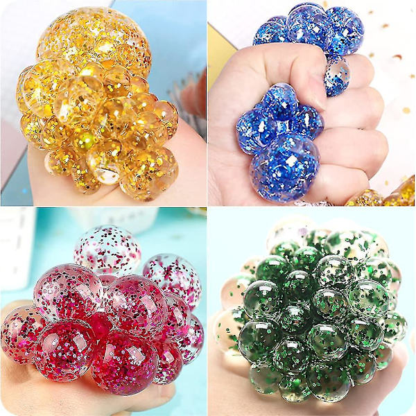 Puristuspallo verkolla, 4 kpl pakkaus pehmeä verkko pallo, puristuspallo verkossa, glitter, stressipallo Fidget lelu, anti-stressi lelu -gt[HK]