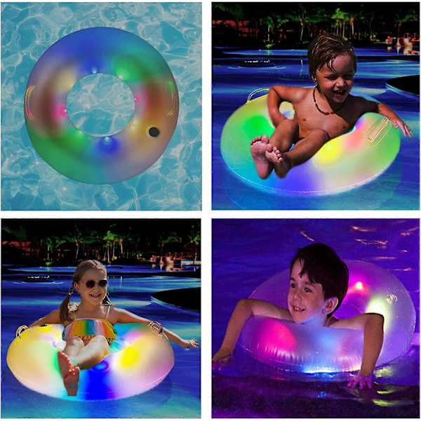 Oppustelige Pool Flydere, Pool Flydere Voksen, Pool Flydere Børn med Farverige LED Lys, LED Pool Flydere Sommer Vand [HK] S for Kids