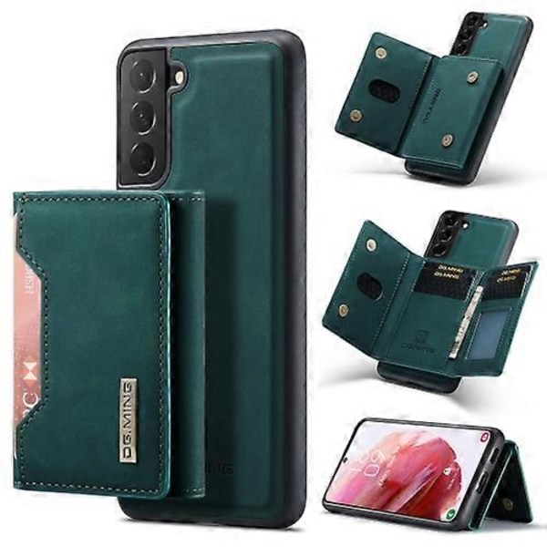 För Samsung Galaxy S22 5G DG.MING M2-serien 3-faldig Multi Card Bag + Magnetiskt Bakstycke Mobilskal [HK] Green