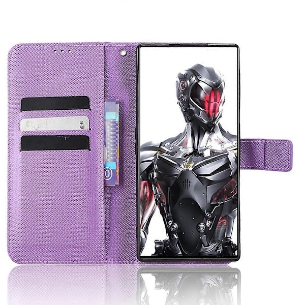 For ZTE nubia Red Magic 8 Pro+ 5G / Red Magic 8 Pro 5G Diamanttekstur PU Lær Stativ Deksel Shell Flip Lommebok Telefonveske[HK] Purple