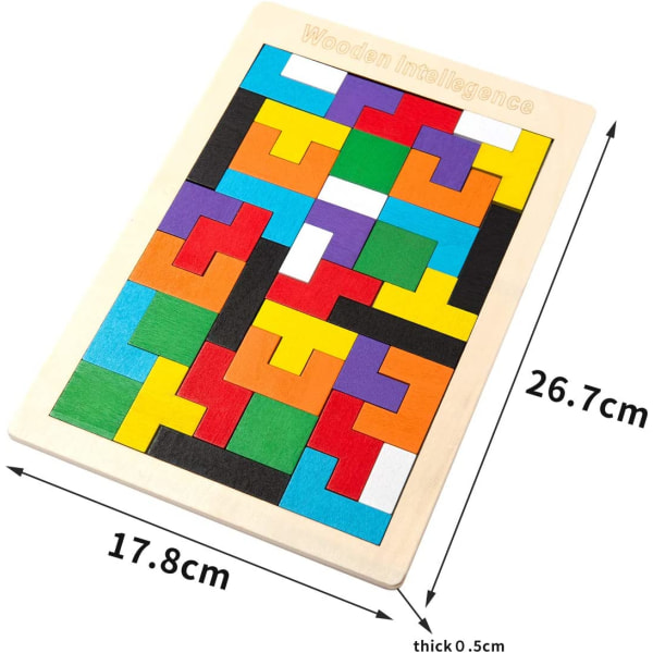 Tetrispussel av trä 40 st. Brain Teasers Leksak Brain Teasers Spel Tangram Jigsaw Blocks IQ Pussel Strumpa fyllmedel Tidig pedagogisk present