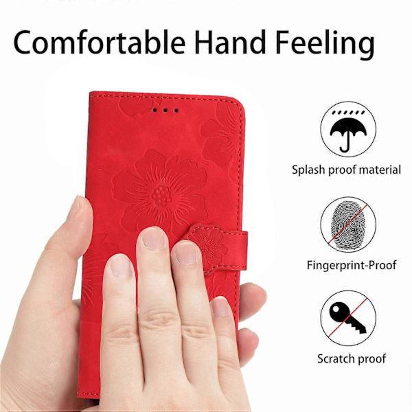 PU Læder Wallet Telefon Cover med Blomsterprint og Flip Stand til Samsung Galaxy A05s 4G [HK] Red