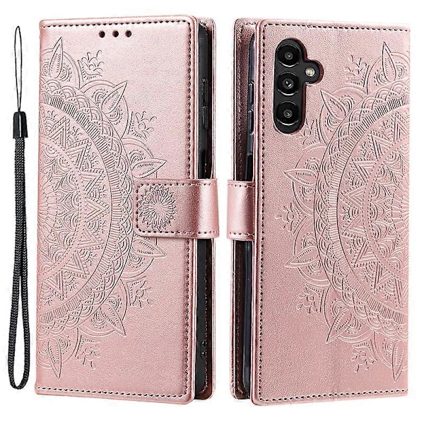 Til Samsung Galaxy A35 5G Wallet Case Mandala Mønster Blomst PU Læder Telefon Cover[HK] Rose Gold