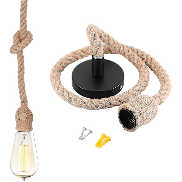 HKK  Rephängande lampa i rep, rep-pendellampa, E27 rep-pendellampa (100 cm), kompatibel med matsal restaurang bar café, glödlampor ingår ej