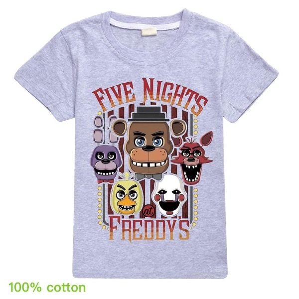 Gutter Jenter kortermet t-skjorte Five Nights At Freddy's Kids T-skjorte topper i bomull[HK] Grey 1-2Years