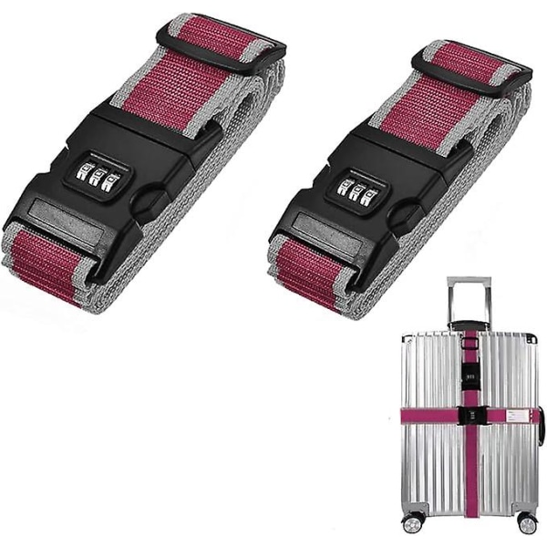 2 pakke justerbare bagasjestropper med kodelås, hurtigspenne, rød og grå, 2 m lang([HK])