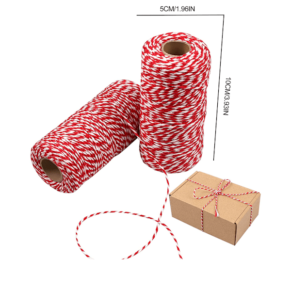 Juletråd Rød og Hvid Tråd Bomuld Strik DIY Juleindpakning Snøresnor til Gave Kødindpakning Håndværk[HK]