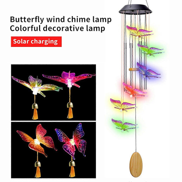 Vindspel Lampa Vattentät Lätt att Hänga LED Solcellsdriven Fjäril Vindklocka Hängande Heminredning[HK] Multicolor A