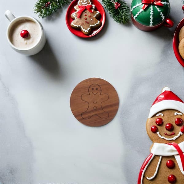 Xmas Pepperkakemann Koppbrikke i Tre for Dekorasjon Koppematte[HK]