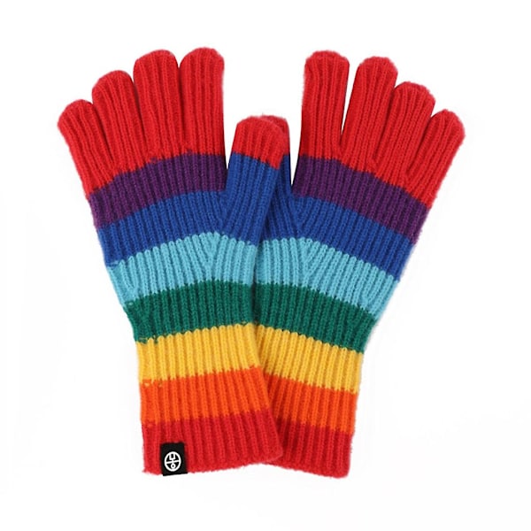 Lämpimät talviset kosketusnäyttökäsineet, söpöt raidalliset käsineet, joulukinttaat, sateenkaari [HK] Green finger rainbow