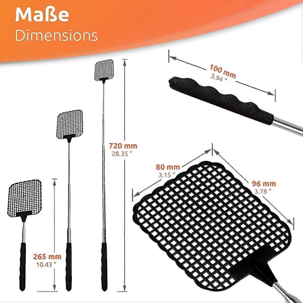 Set med 2 utdragbara flugsmällor Utdragbart teleskop Längd 26 cm 72 cm Svart[HK]