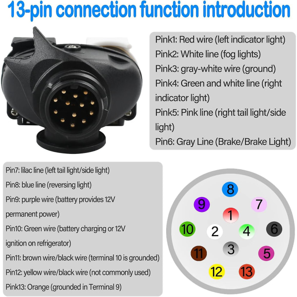 13-pins bil-til-7-pinners stikkontaktadapter 12v, 2-i-1-tilhengeradapterkonverter, 13-pinners til 7-pinners slepeadapter, vanntett campingvognomformer([HK])