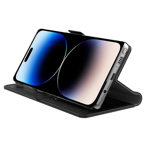 iPhone 16 -kotelo PU-nahkaa peilillä, läppäkotelo ja korttipidike [HK] Black