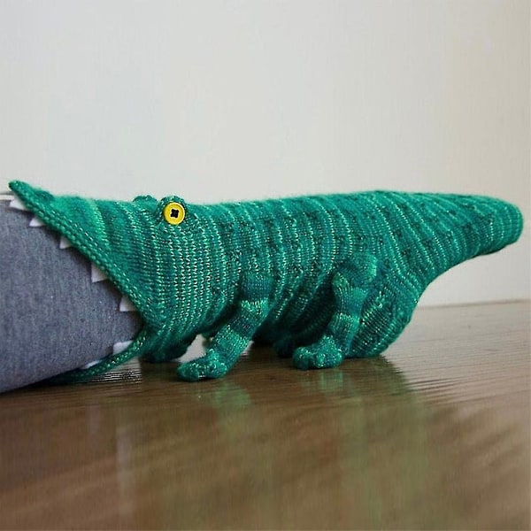 Unisex julstrumpor med stickat djurmotiv, roliga strumpor till mitten av vaden [HK] Crocodile