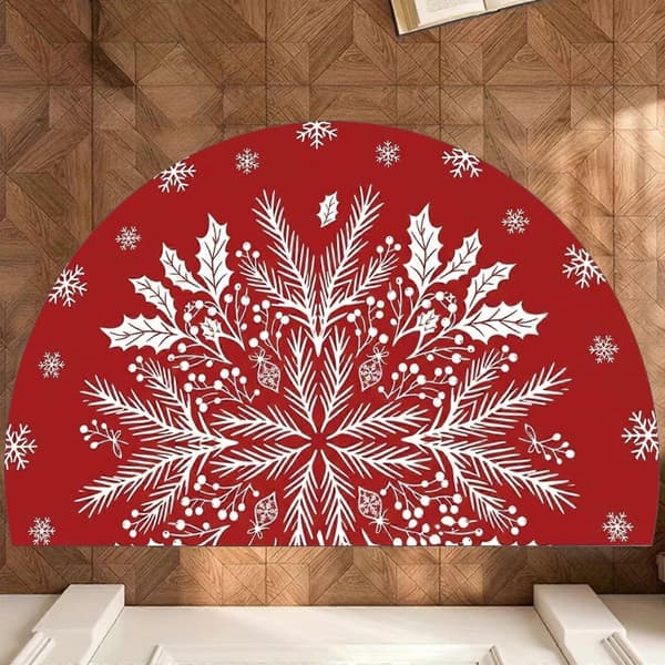 Halvcirkelformet gulvmåtte med print af hvide snefnug 50x80cm