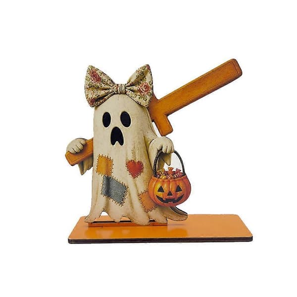 Vintage Patch Ghost Tre spøkelse stående Halloween spøkelse rullholder gresskarbøtte 2D flat [HK] Orange