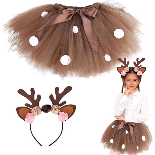 Barnkjol, Renkostymer för 6 månader-10 år flickor barn, Klänningar med pannband Älg Cosplay Karnevalfest [HK] Height 78-86cm
